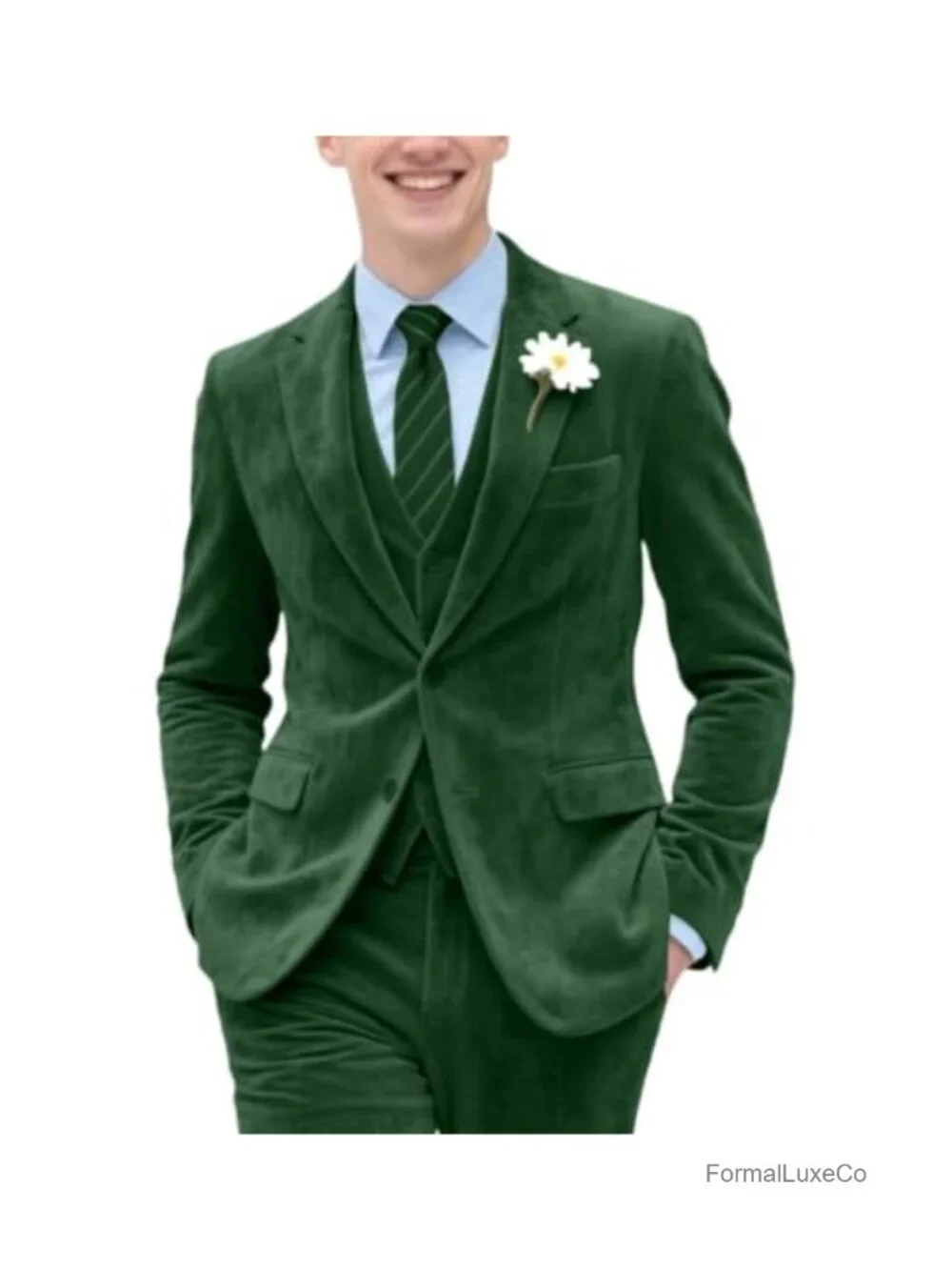 Men's Velvet 3-Piece Slim Fit Suit Set | Blazer Vest Pant | Wedding Prom Tuxedo